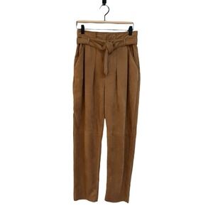 Free People‎ Nightfall Vegan Suede Paperbag Waist Pants Camel Brown